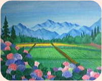 趣味の絵画展示室：紫陽花の咲く里山
